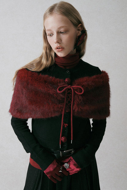 Red Eco-Fur One-Shoulder Shawl