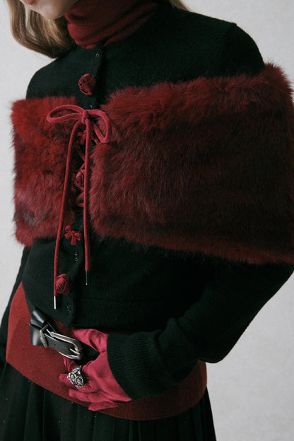 Red Eco-Fur One-Shoulder Shawl