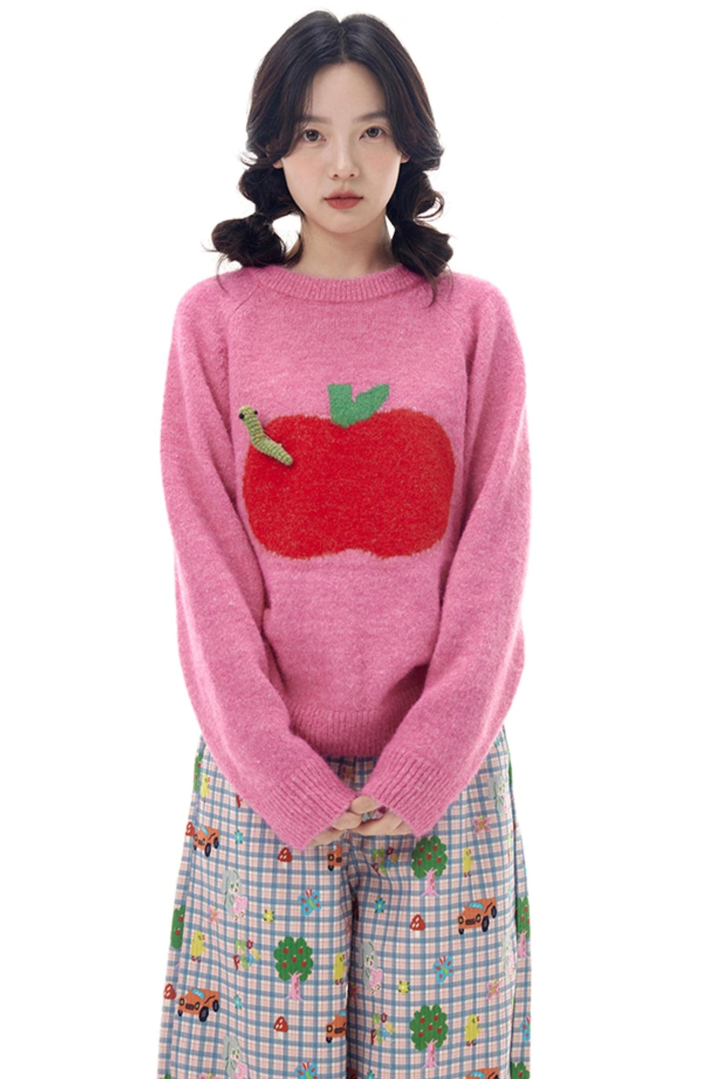 Pink Apple Bug Brooch Sweater Top