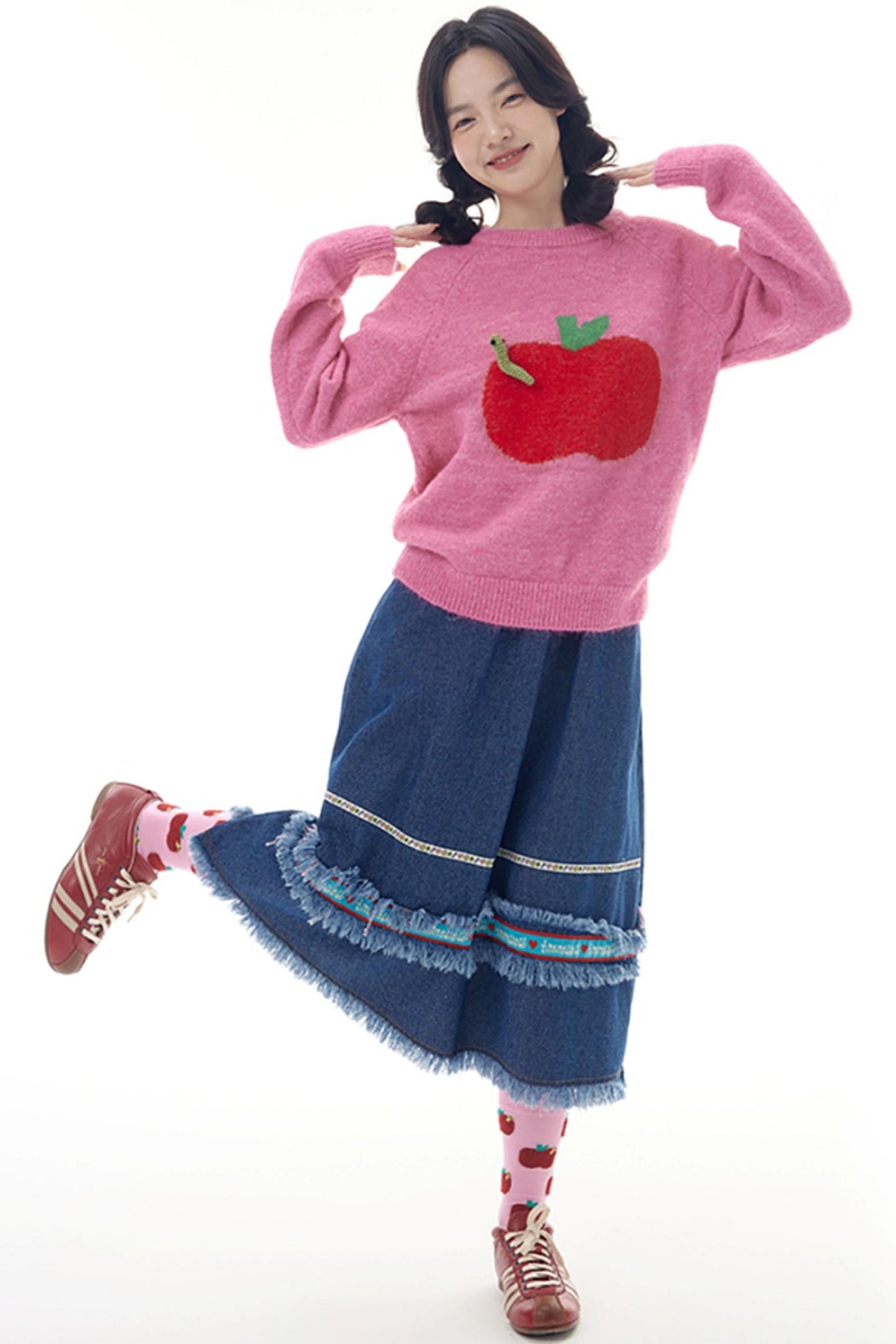 Pink Apple Bug Brooch Sweater Top