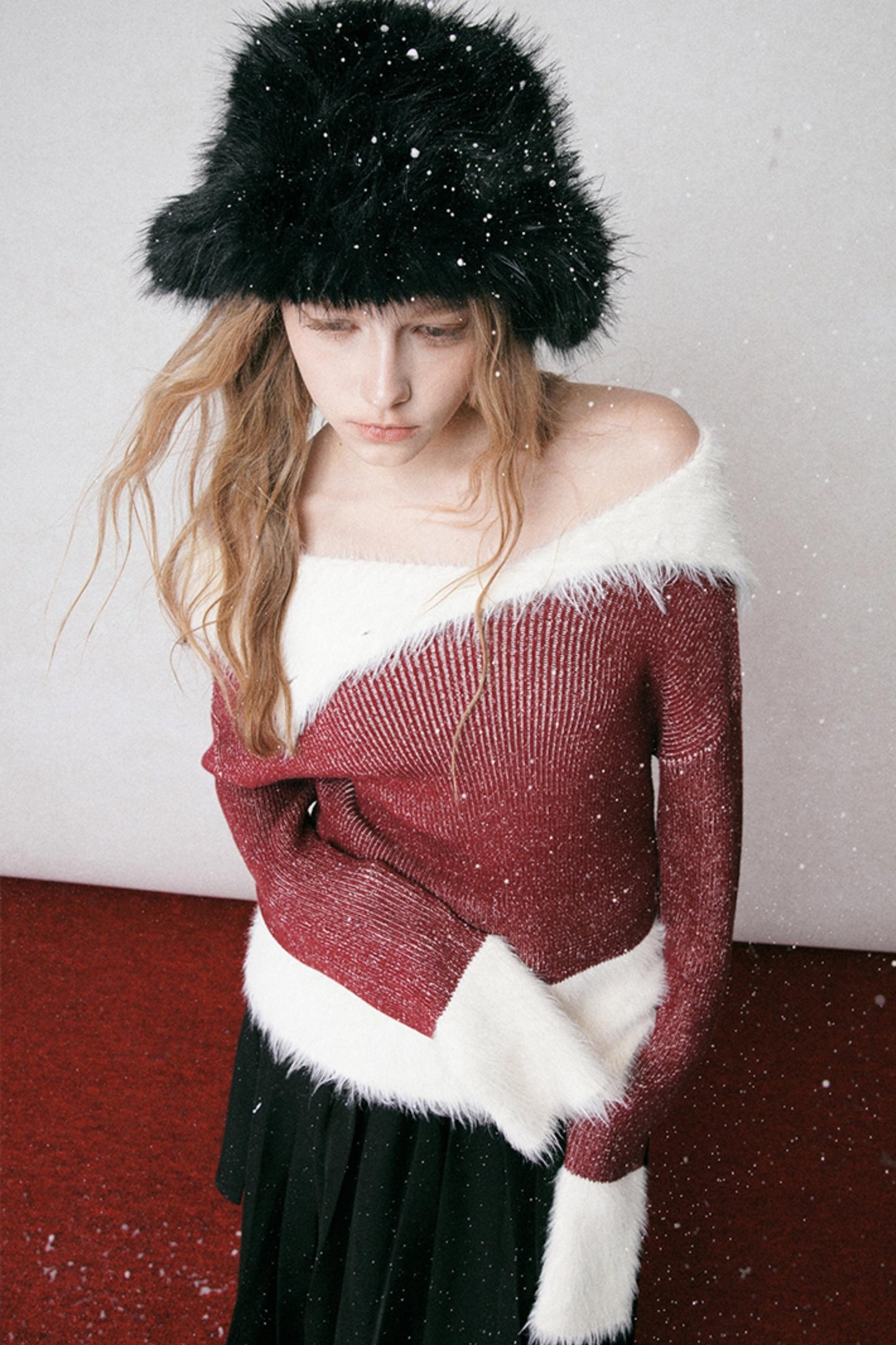 Mink Plush Red Knit Top