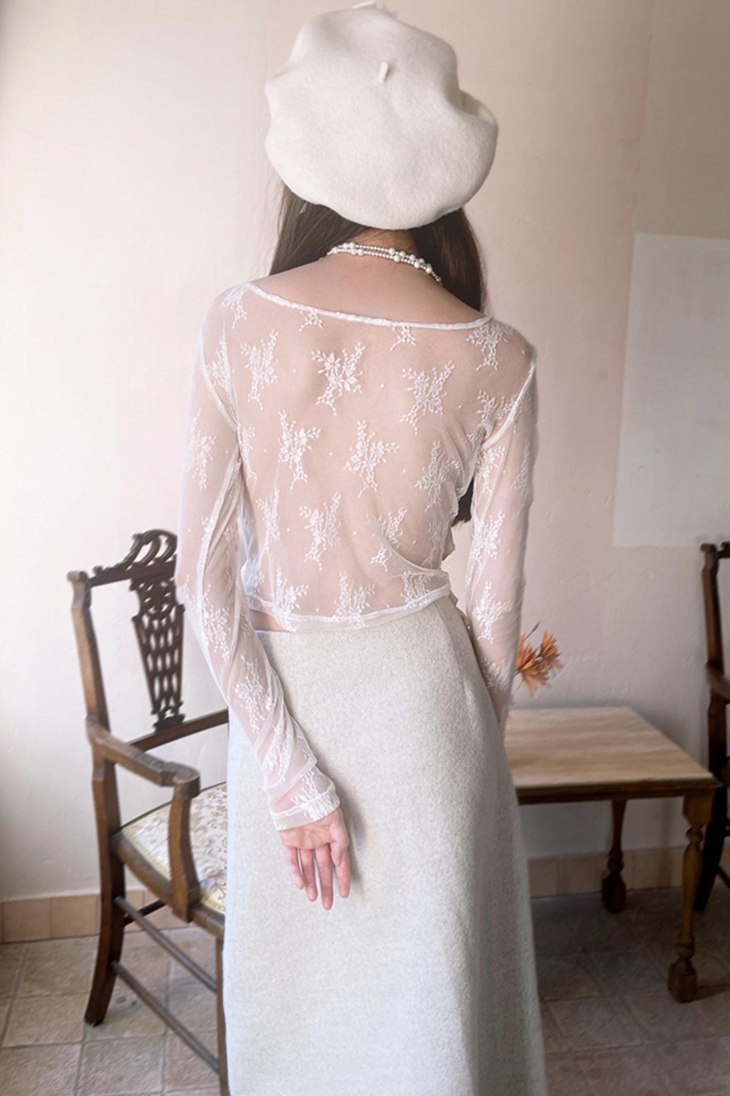 Delicate See-Through Lace Long Sleeve Shirt