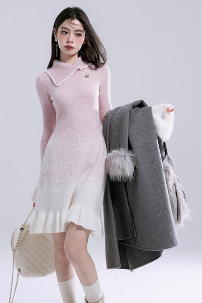 Peach Pink Gradient Wool Dress Set-Up