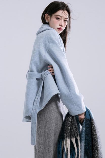 Soft Mist Blue Velvet Coat