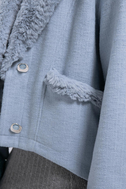 Soft Mist Blue Velvet Coat