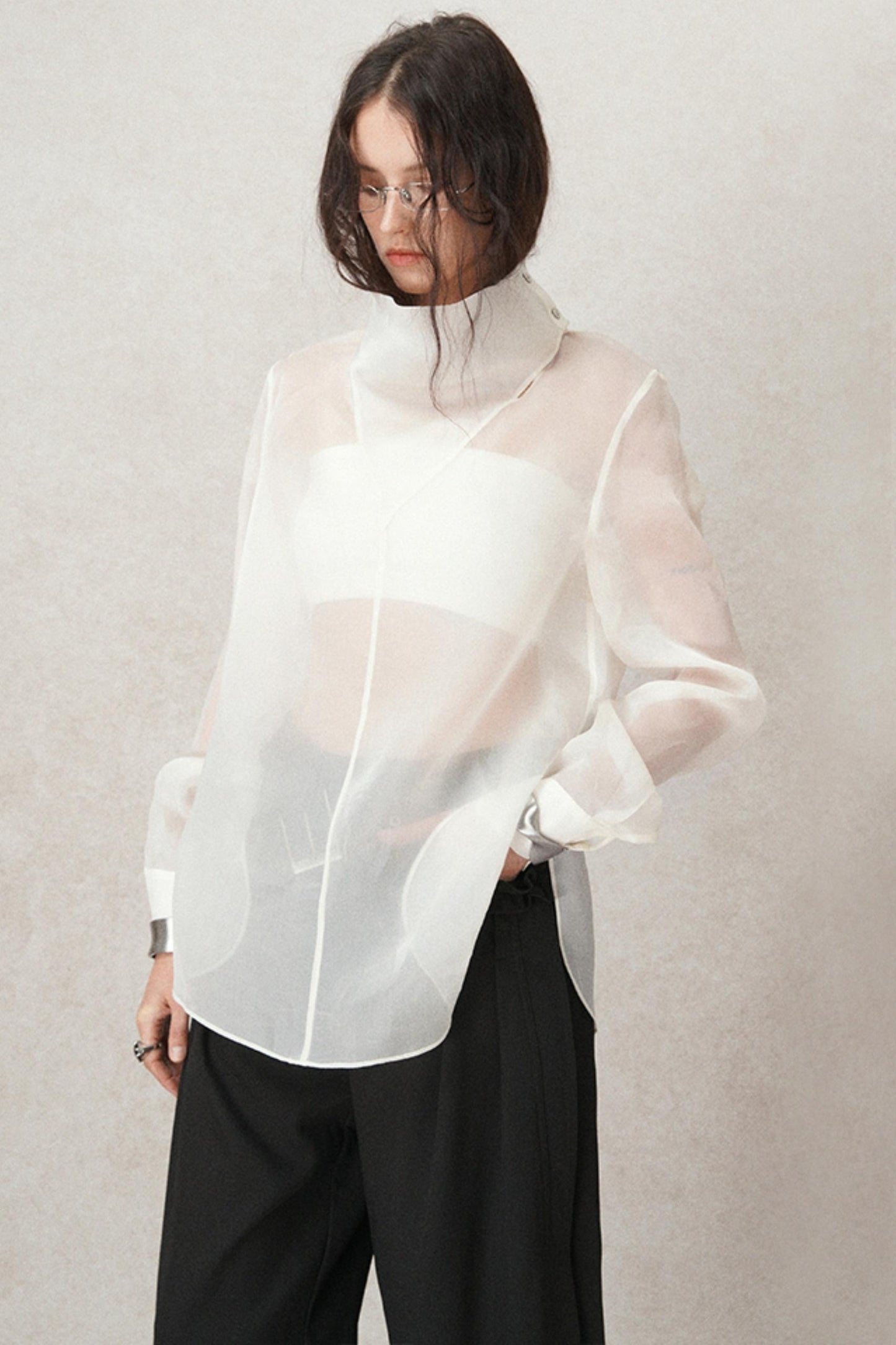 Mulberry Silk Hood Collar Shirt Top