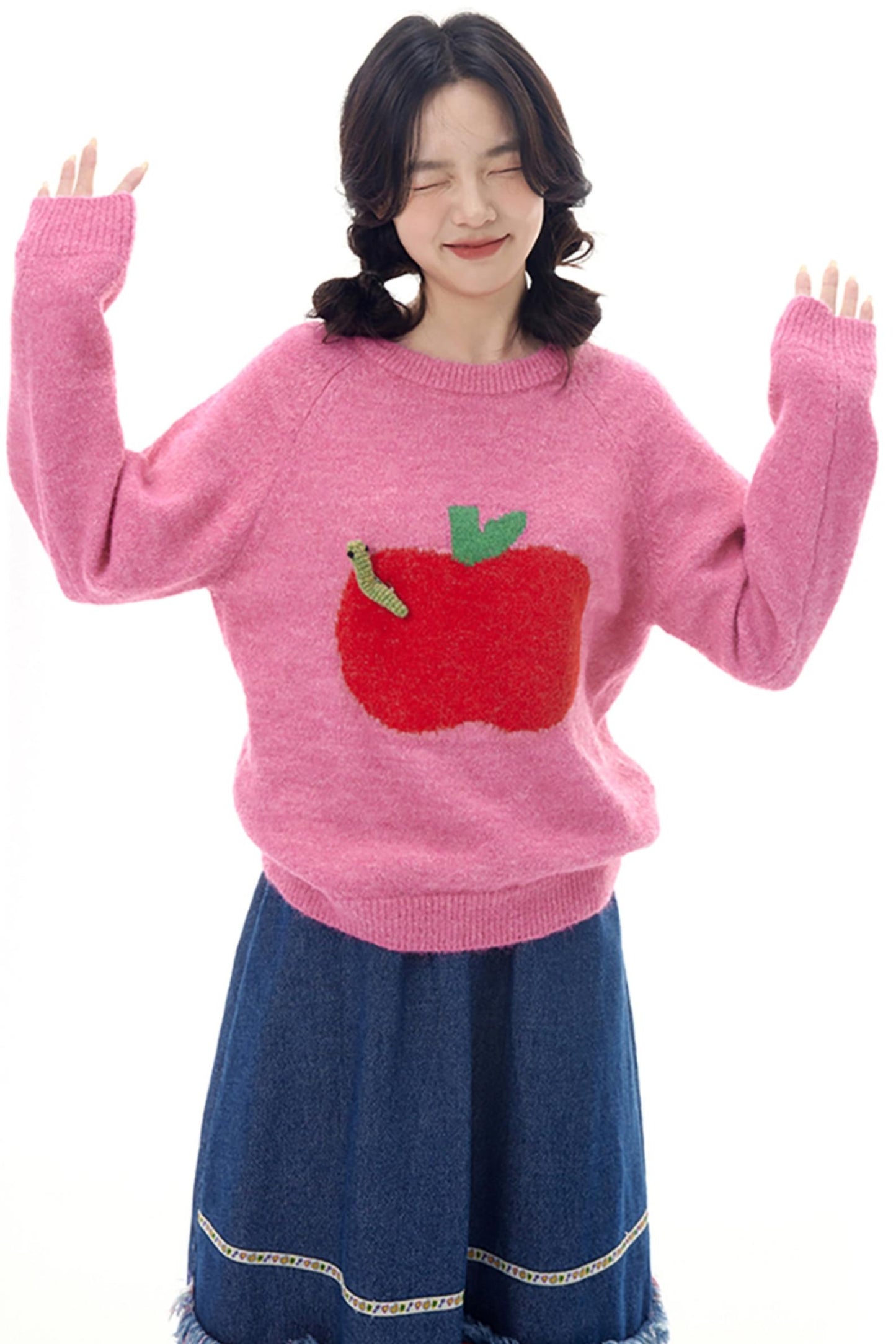 Pink Apple Bug Brooch Sweater Top