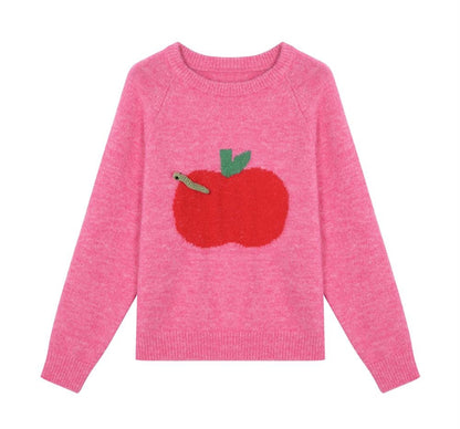 Pink Apple Bug Brooch Sweater Top