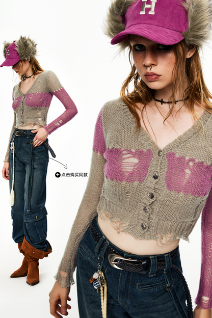 Retro Short Ripped Sweater Top