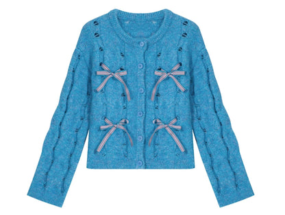 Yellow Blue Bow Plush Cardigan