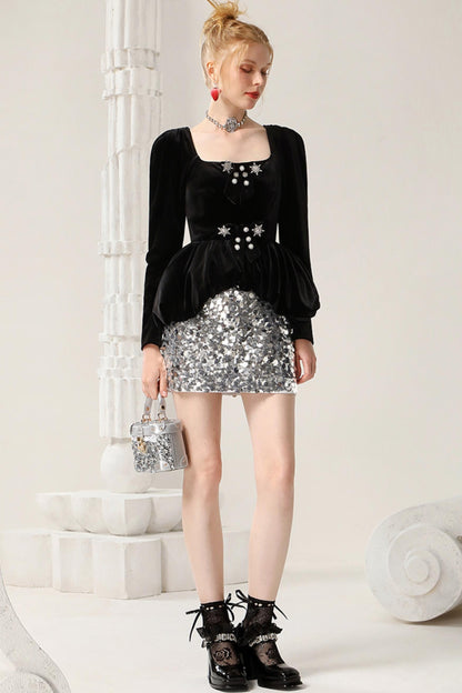 Modern Shiny Sequin Hip Skirt