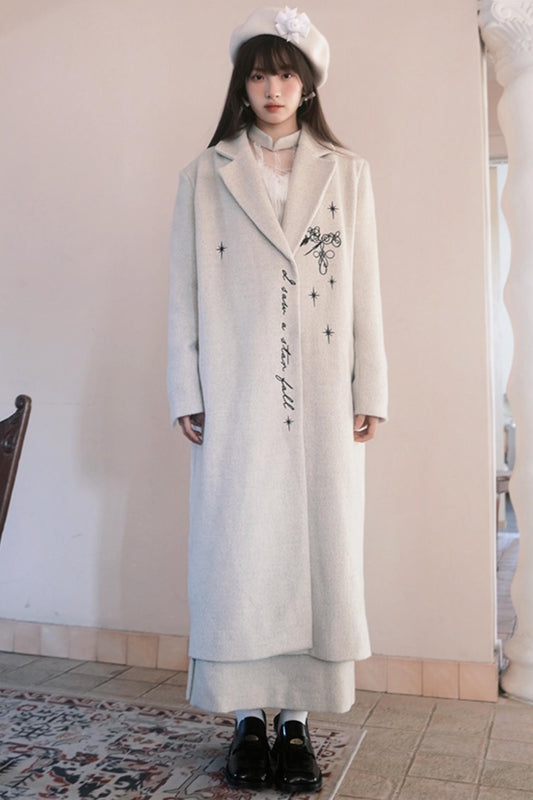 Star Embroidered Tweed Long Coat