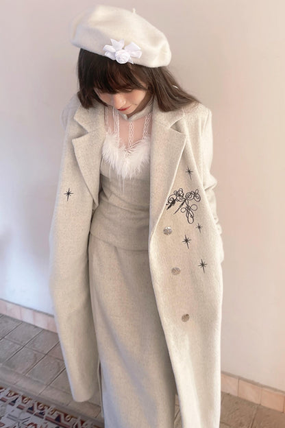 Star Embroidered Tweed Long Coat