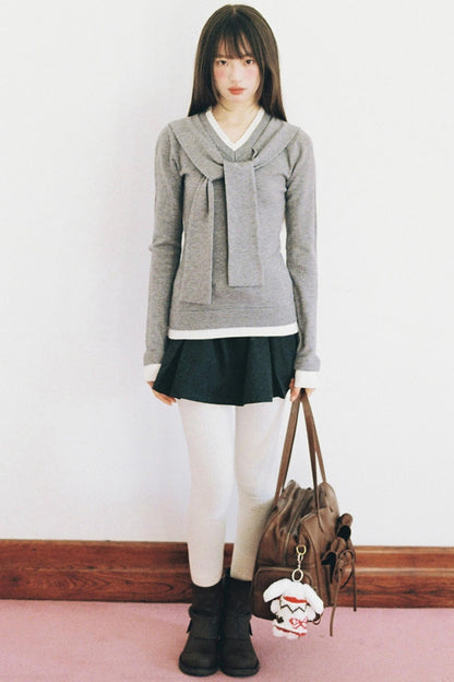 College Style Layered Knit Top