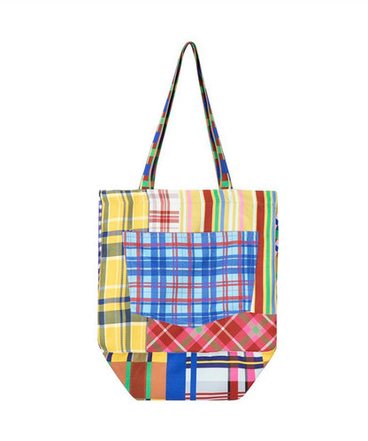 Check Print Canvas Drawstring Bag