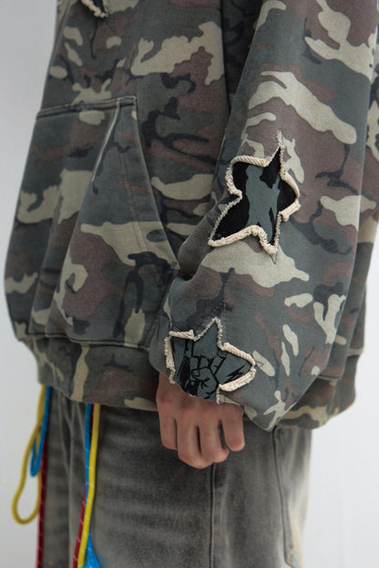 Vintage Embroidered Camo Hooded Sweatshirt