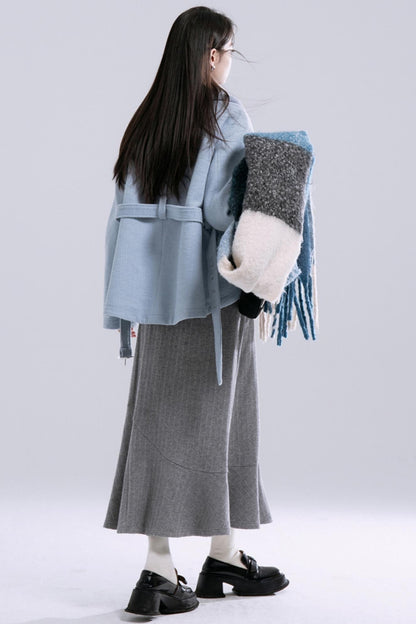 Soft Mist Blue Velvet Coat