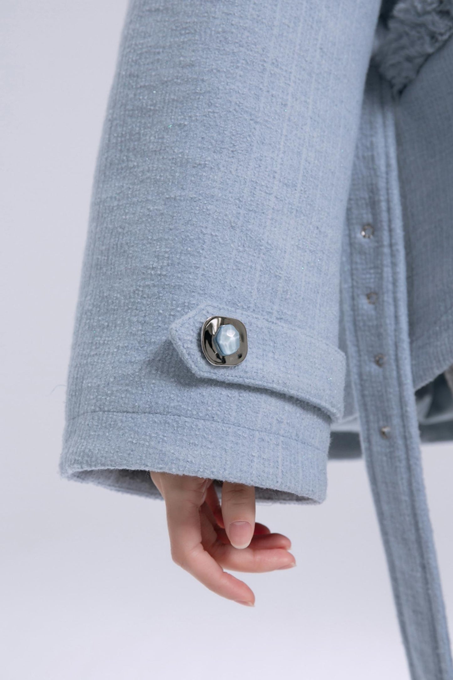 Soft Mist Blue Velvet Coat