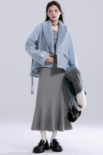 Soft Mist Blue Velvet Coat