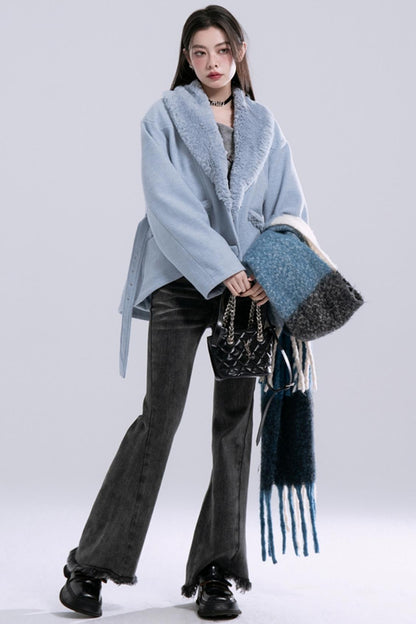 Soft Mist Blue Velvet Coat