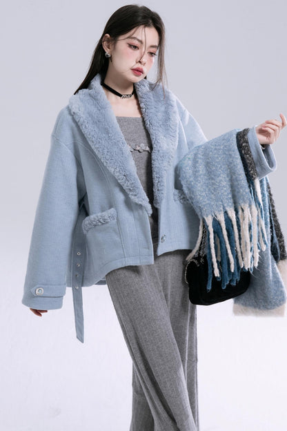 Soft Mist Blue Velvet Coat