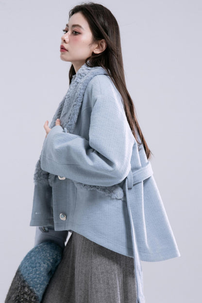 Soft Mist Blue Velvet Coat