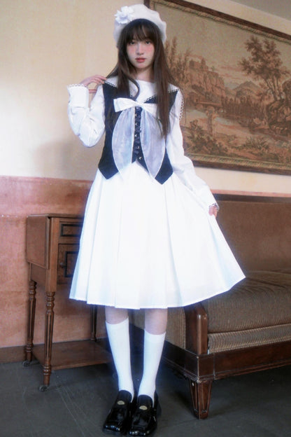 Sailor Collar Lace Pleated Dress