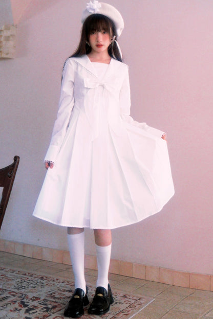 Sailor Collar Lace Pleated Dress