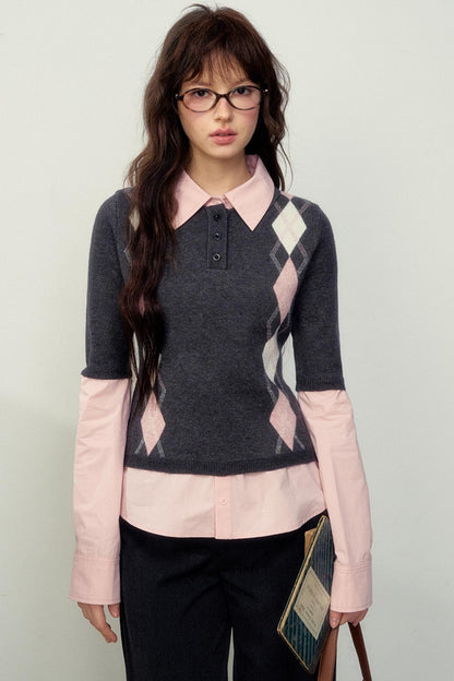 Classic Quilted Pattern Knitted Sweater