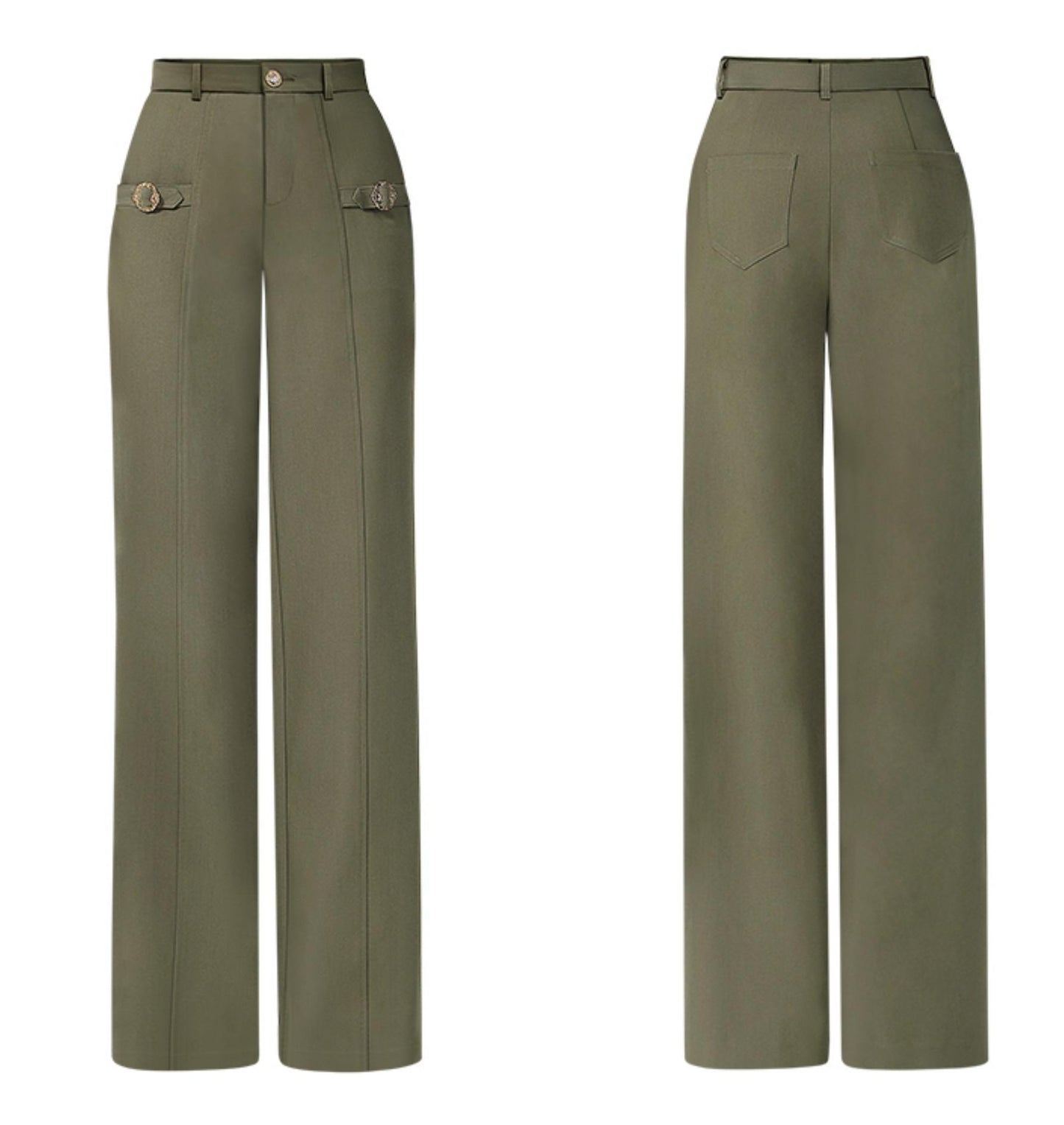 Army Green Wide-Leg Trousers