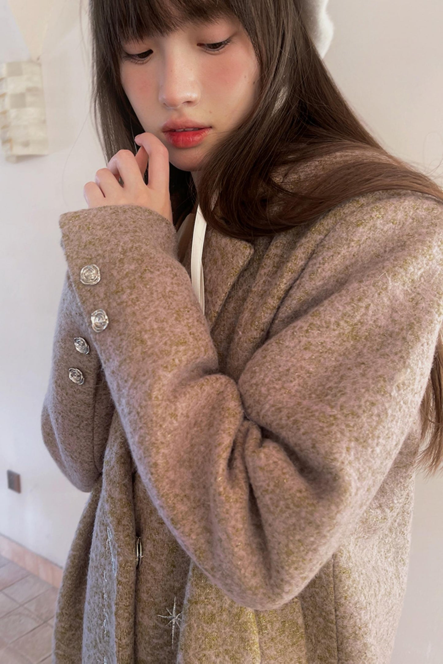 Star Embroidered Tweed Long Coat