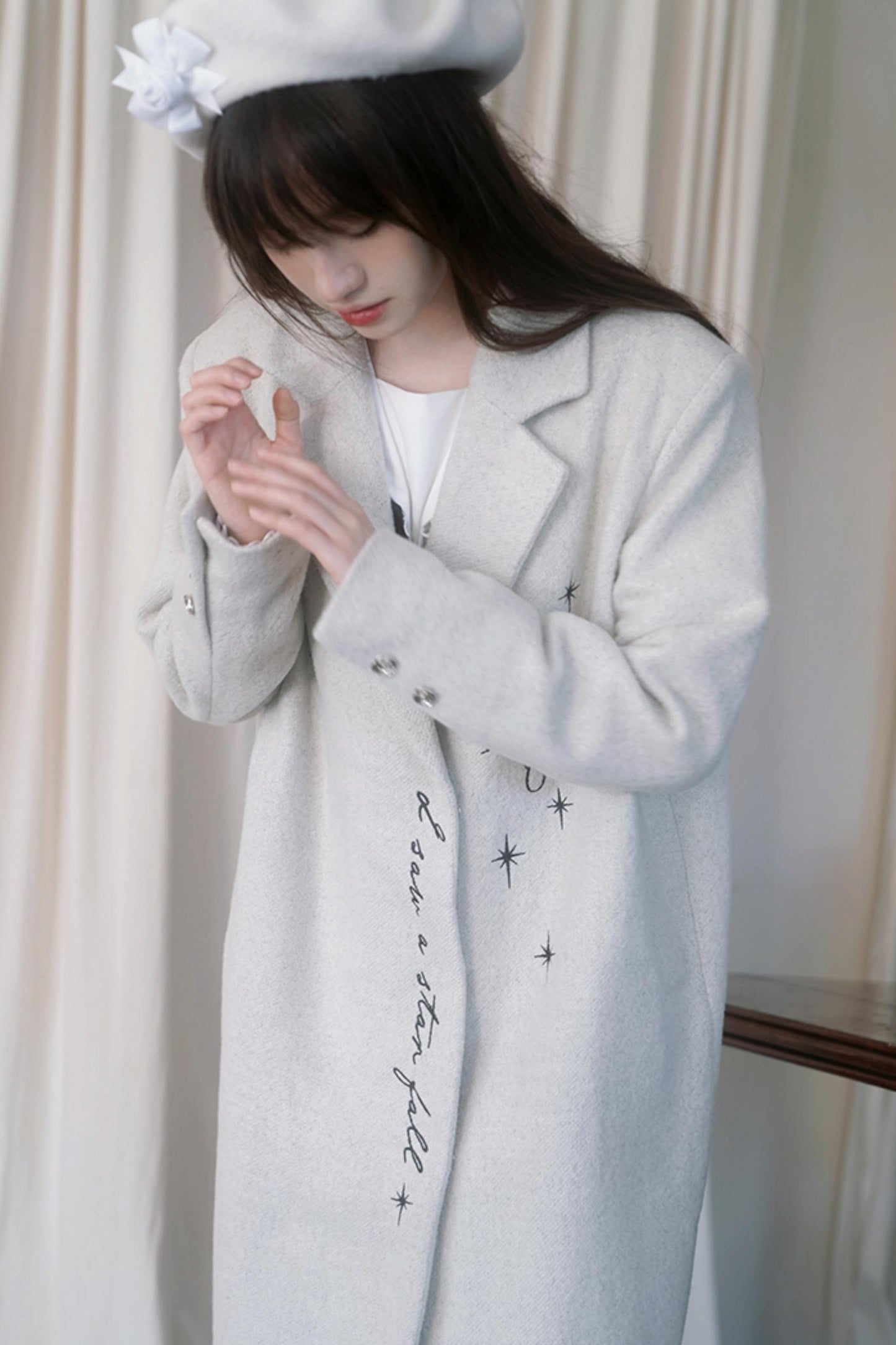 Star Embroidered Tweed Long Coat