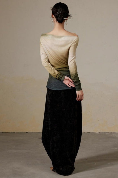 Gradient One-Shoulder Slim Knit Sweater