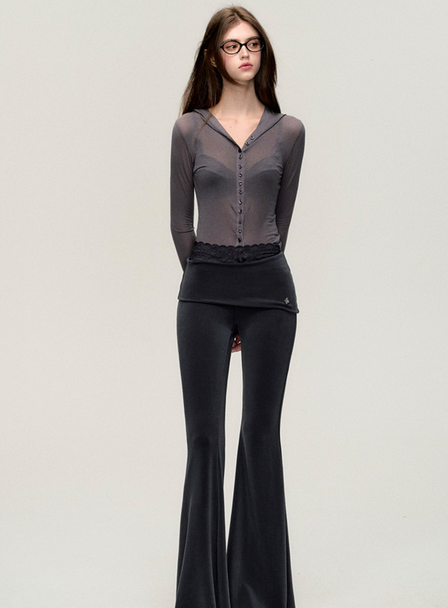 Knitted Lace High-Rise Flared Pants