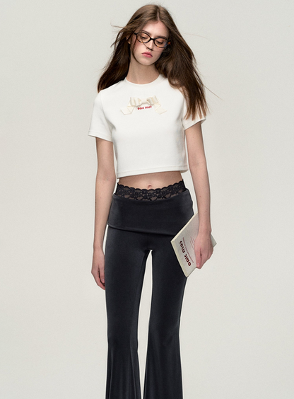 Knitted Lace High-Rise Flared Pants