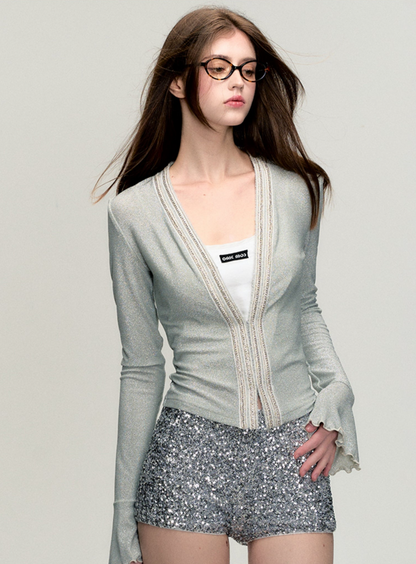 V-Neck Silver Filigree Cardigan