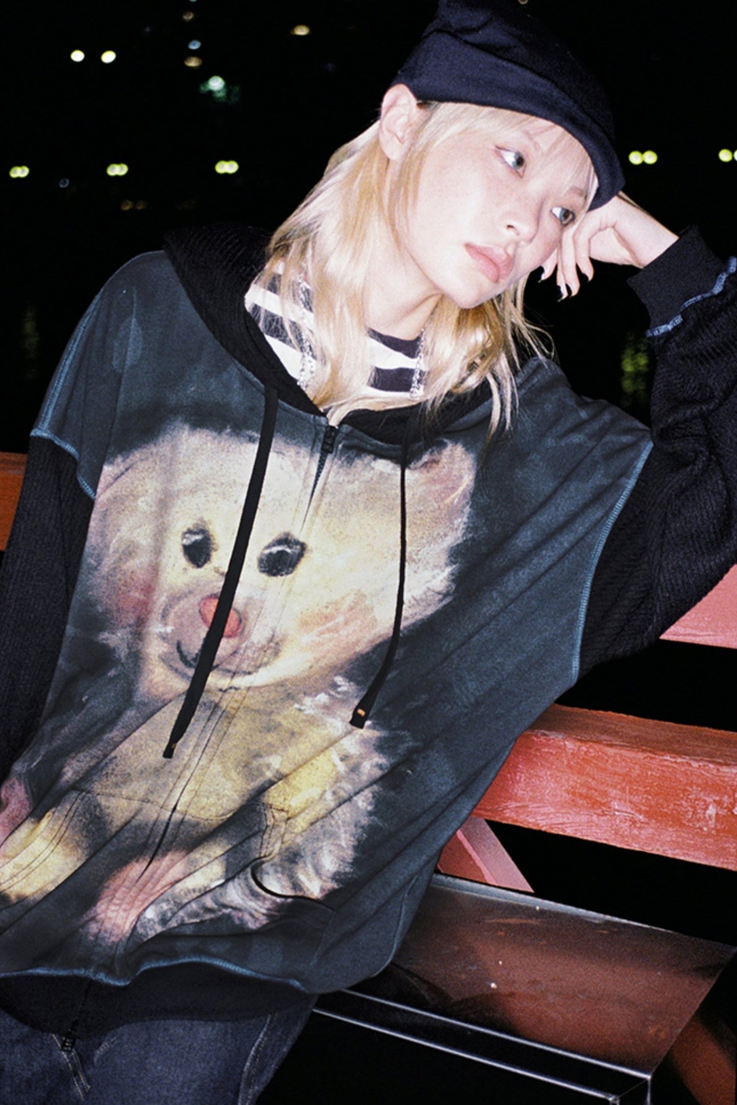 Bear Print Sweatshirt Jacket