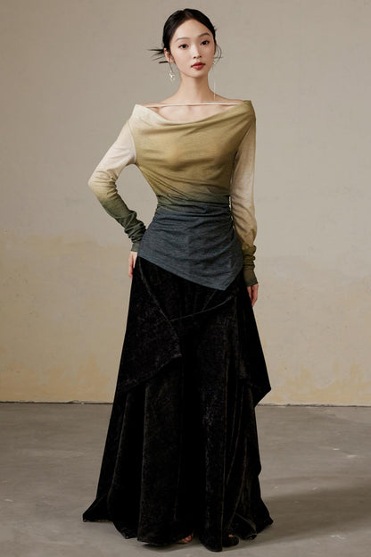 Versatile Velvet Long A-Line Skirt