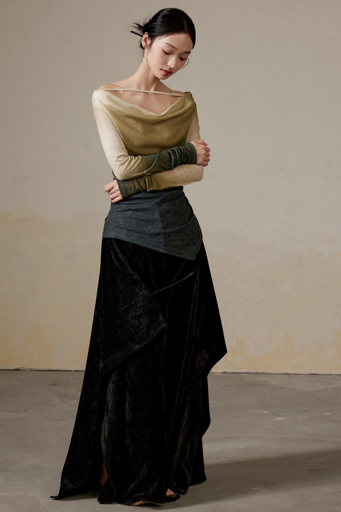 Versatile Velvet Long A-Line Skirt