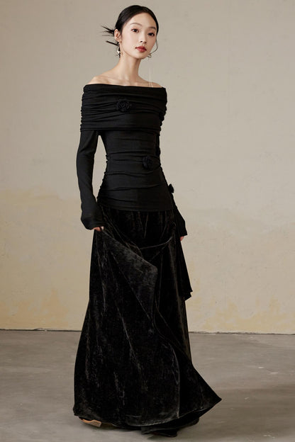 Versatile Velvet Long A-Line Skirt