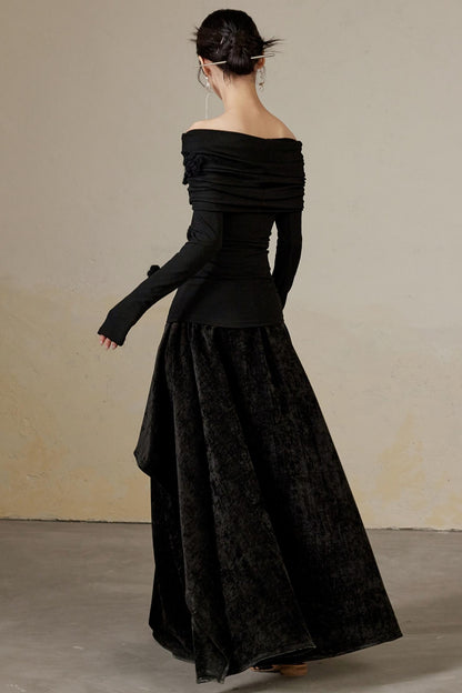 Versatile Velvet Long A-Line Skirt