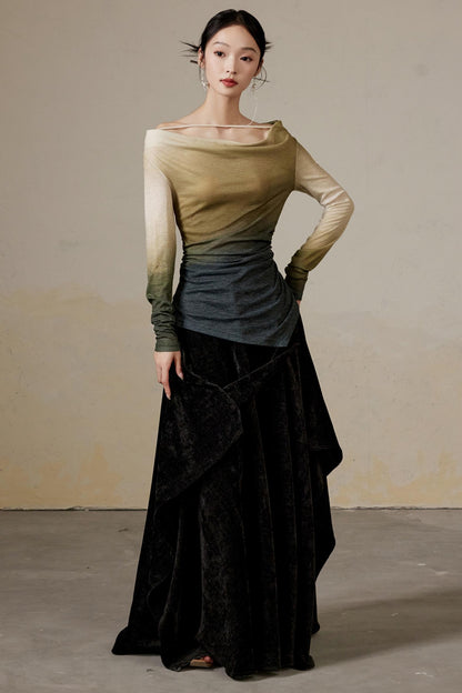 Versatile Velvet Long A-Line Skirt