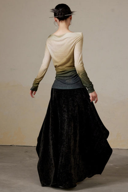 Versatile Velvet Long A-Line Skirt