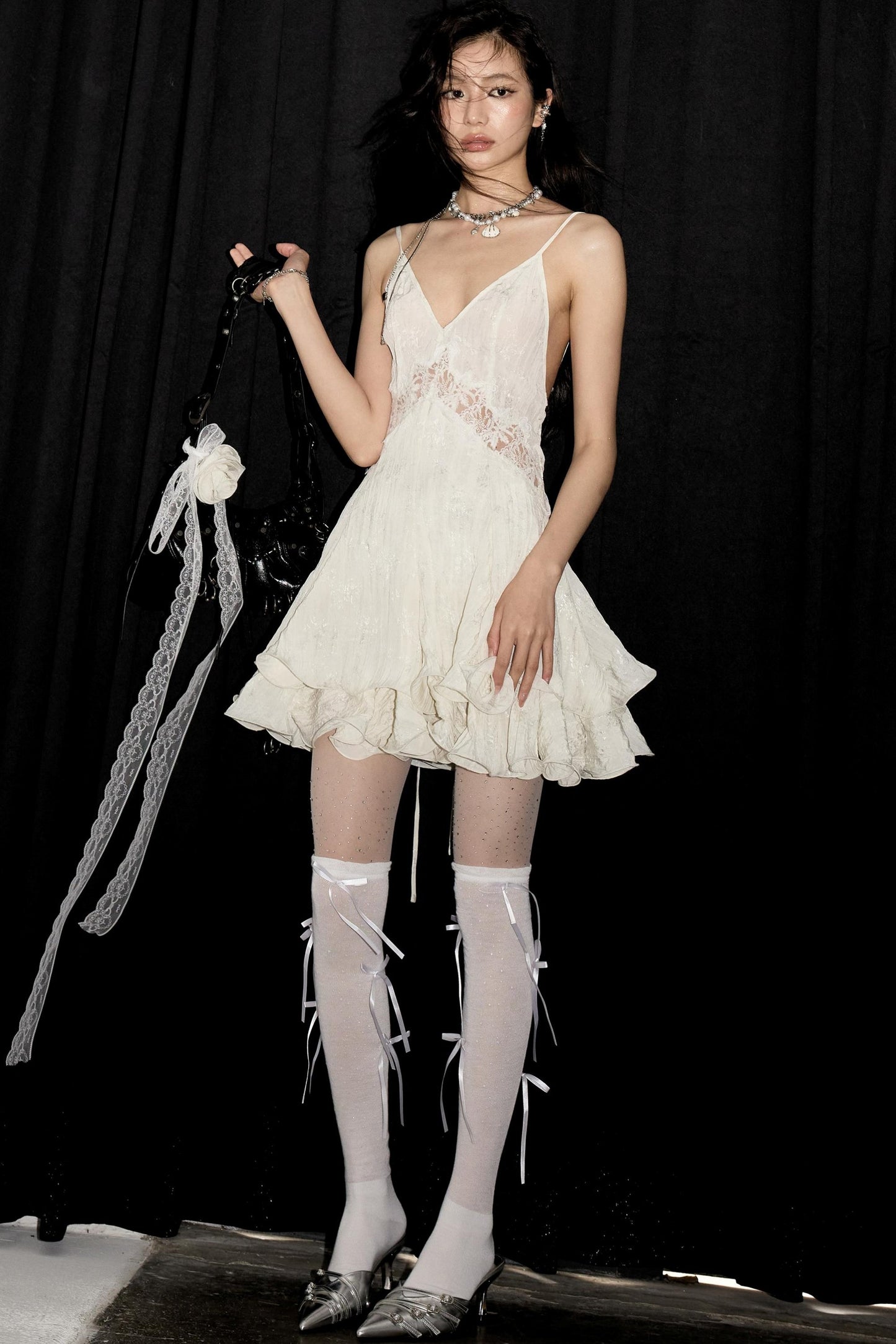 Creamy White Lace Halter Dress