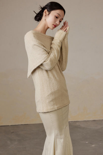 Mohair Lapel Thick Long Sweater Top