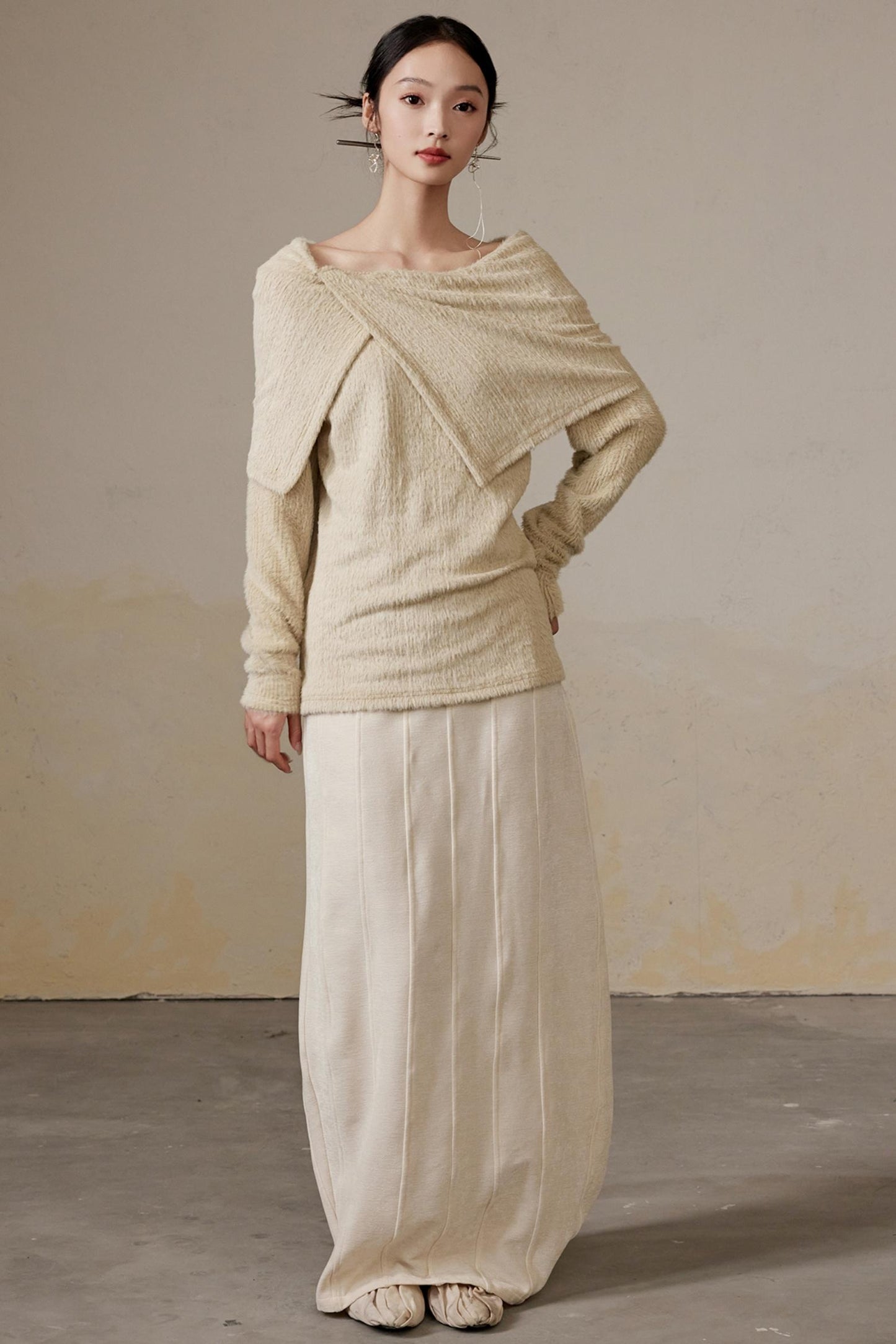 Mohair Lapel Thick Long Sweater Top