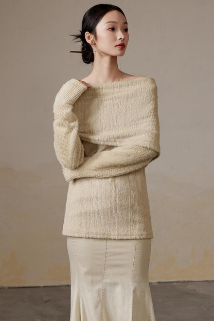 Mohair Lapel Thick Long Sweater Top