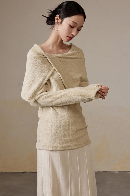 Mohair Lapel Thick Long Sweater Top