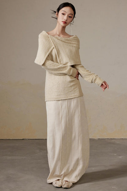 Mohair Lapel Thick Long Sweater Top