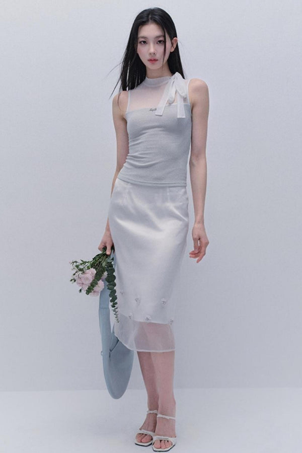 Hazy Cloud Mesh Vest & Slim Skirt Set-Up